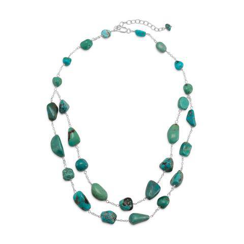 Sterling Silver Extension Double Strand Turquoise Nugget Necklace - Matador Diamond
