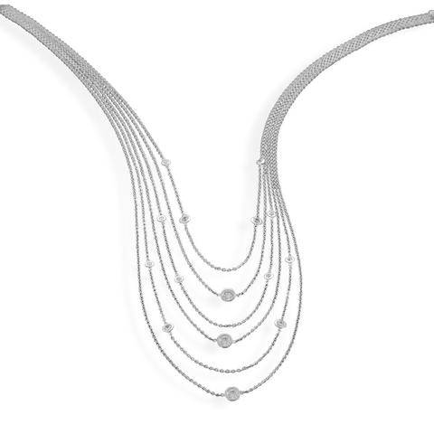 Sterling Silver Rhodium Plated Multistrand Graduated Necklace With CZ - Matador Diamond