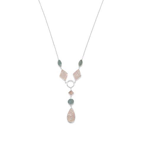 Sterling Silver Aquamarine And Rose Quartz Drop Necklace - Matador Diamond