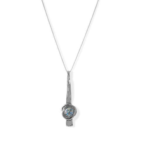Sterling Silver Long Textured Bar Ancient Roman Glass Necklace - Matador Diamond