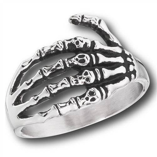 Stainless Steel Hand with Skull Fingers Ring - Matador Diamond