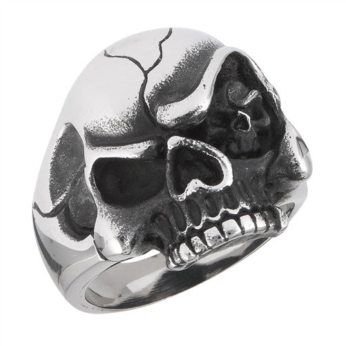 Stainless Steel Cracked Skull Ring - Matador Diamond