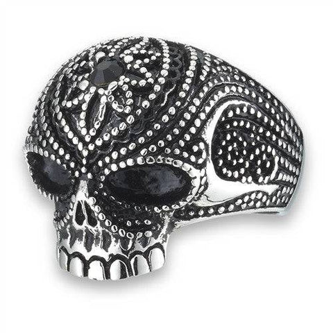 Stainless Steel Skull Ring with Black CZ - Matador Diamond