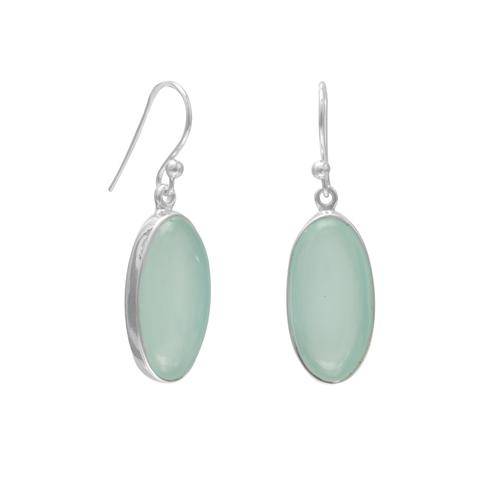 Sterling Silver Oval Green Chalcedony French Earrings - Matador Diamond