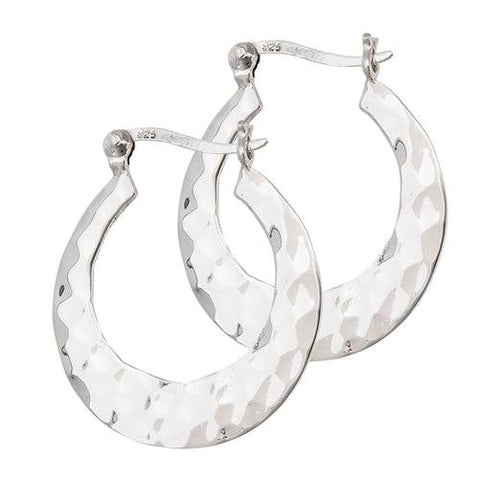 Sterling Silver Hammered Hoop Earrings - Matador Diamond