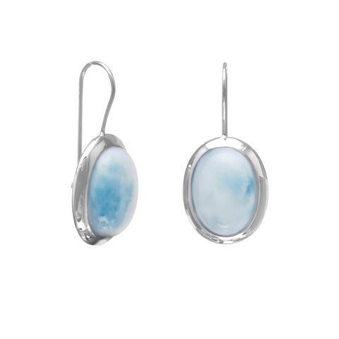 Sterling Silver Rhodium Plated Large Oval Larimar Earrings - Matador Diamond