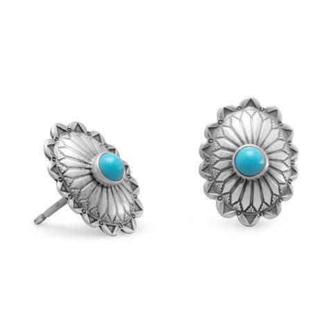 Sterling Silver Turquoise Concho Stud Earrings - Matador Diamond