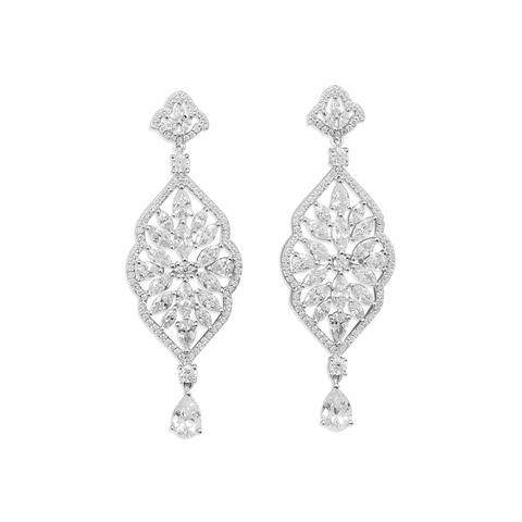 Sterling Silver Rhodium Plated Marquise CZ Dangle Earrings - Matador Diamond