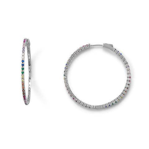 Sterling Silver Rhodium Plated Multi Color CZ Click Hoop Earrings - Matador Diamond