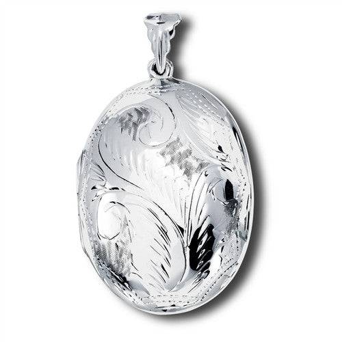 Sterling Silver Large Etched Oval Locket - Matador Diamond