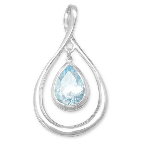 Sterling Silver Pear Shape Pendant with Blue Topaz Drop - Matador Diamond