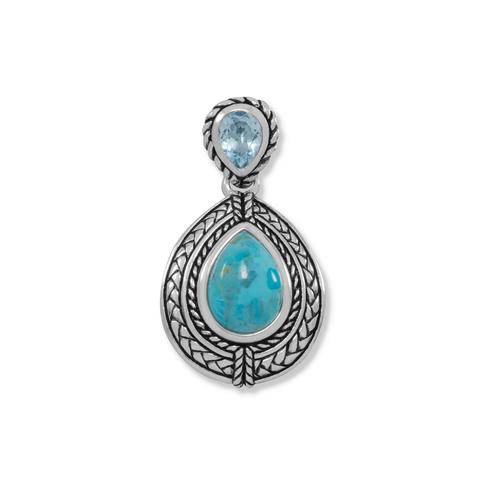 Sterling Silver Blue Topaz And Turquoise Pendant - Matador Diamond
