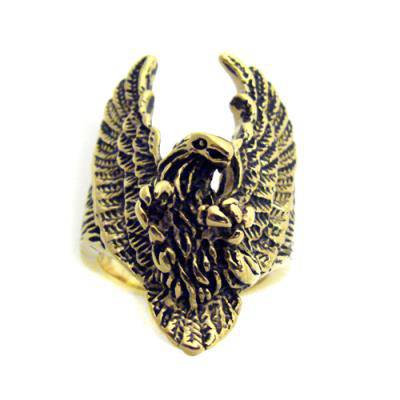 Stainless Steel High Polish Gold Eagle Ring - Matador Diamond