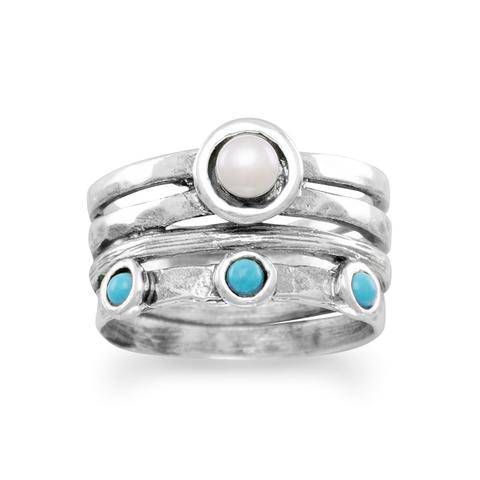 Sterling Silver Freshwater PearlAnd Turquoise Ring - Matador Diamond