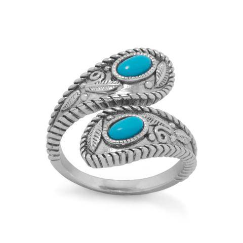Sterling Silver Rhodium Plated Turquoise Wrap Ring - Matador Diamond