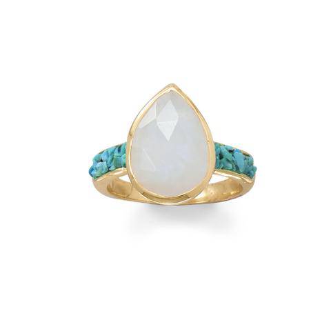 Sterling Silver 14Karat Gold Plated Rainbow And Crushed Turquoise Ring - Matador Diamond