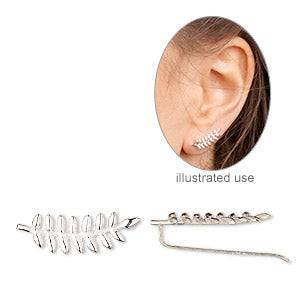 Sterling Silver Fern Leaves Ear Climber Earrings - Matador Diamond