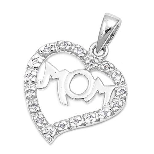 Sterling Silver MOM Heart Pendant Necklace  with CZ - Matador Diamond