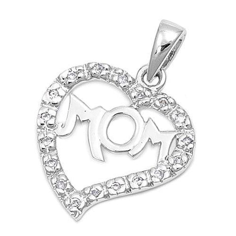 Sterling Silver MOM Heart Pendant Necklace  with CZ - Matador Diamond