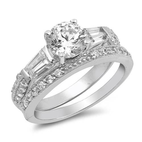 Sterling Silver Wedding Ring Set with Clear CZ - Matador Diamond