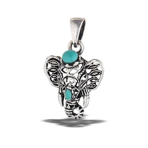 Sterling Silver Ganesha Elephant With Turquoise Pendant - Matador Diamond