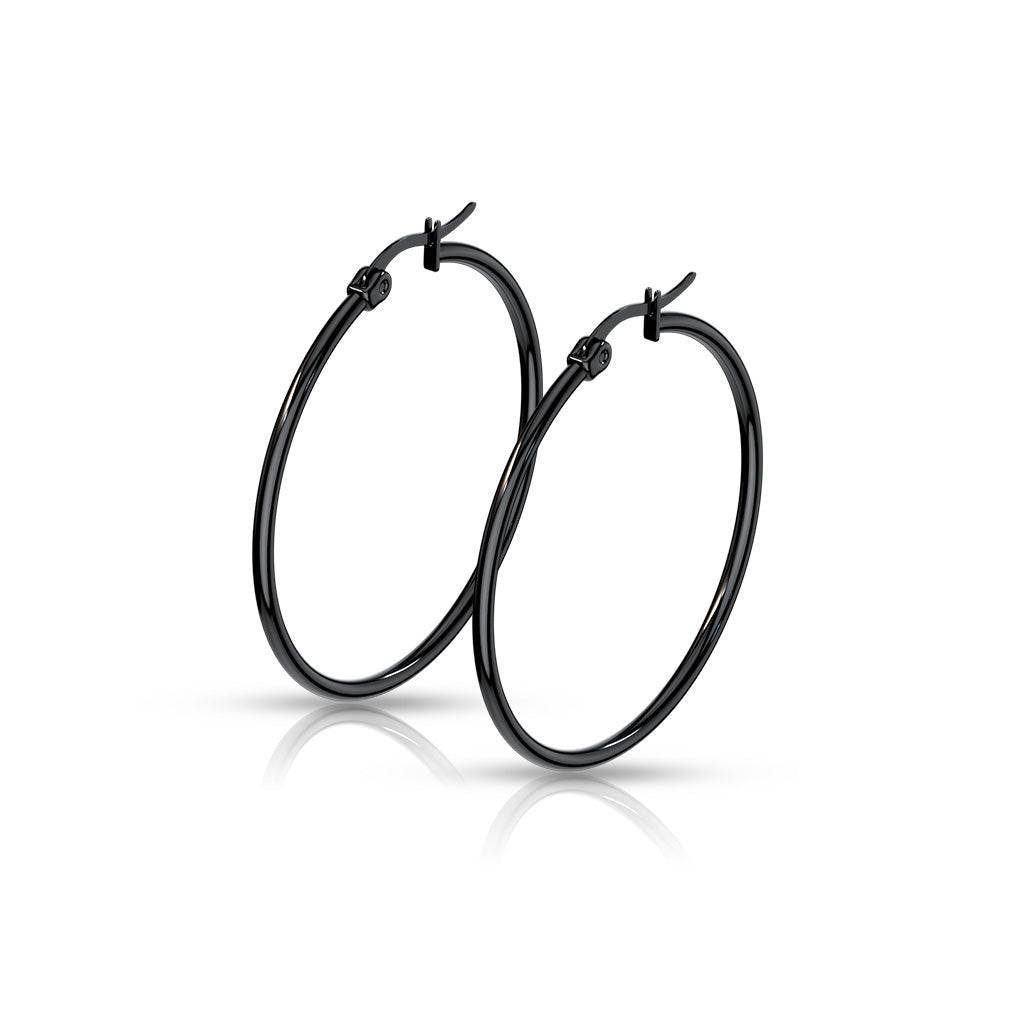 Stainless Steel Black IP Hoop Earrings - Matador Diamond