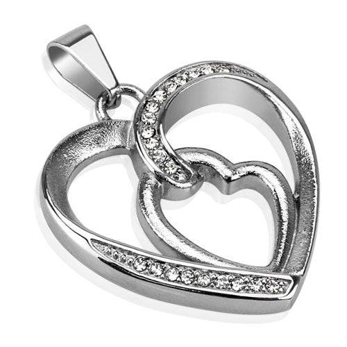 Stainless Steel Pendant with Multi CZ Paved Loop of Hearts Hollow - Matador Diamond