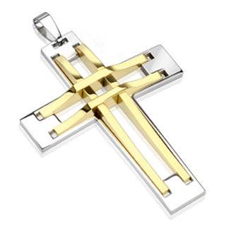 Stainless Steel Stitch Cross Two Tone Gold IP Steel Pendant - Matador Diamond