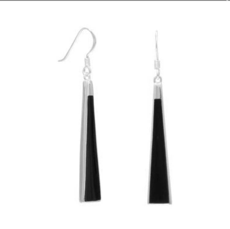 Sterling Silver Polished Black Onyx Triangle Earrings - Matador Diamond
