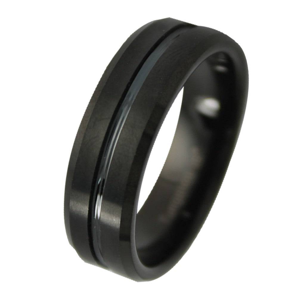 Tungsten Comfort Fit Band with Shiny Black Accent in Center - Matador Diamond