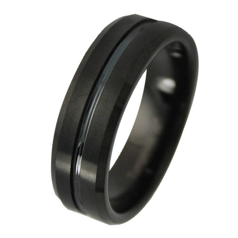 Tungsten Comfort Fit Band with Shiny Black Accent in Center - Matador Diamond